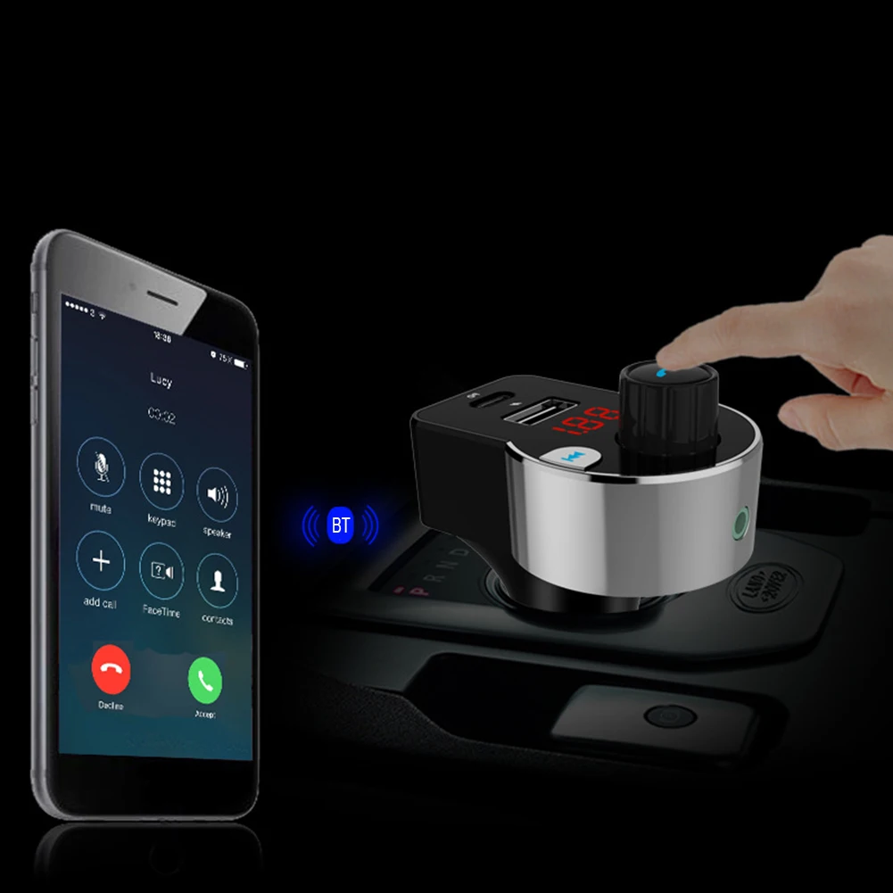 

Car FM Transmitter Bluetooth 5.0 Handsfree Line Out MP3 Player USB Car Charger Easily Installation Personal Car Elements