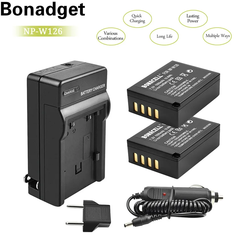Bonadget 2 шт. NP-W126 NP-W126S Батарея Зарядное устройство для ЖК-дисплея с подсветкой Fujifilm