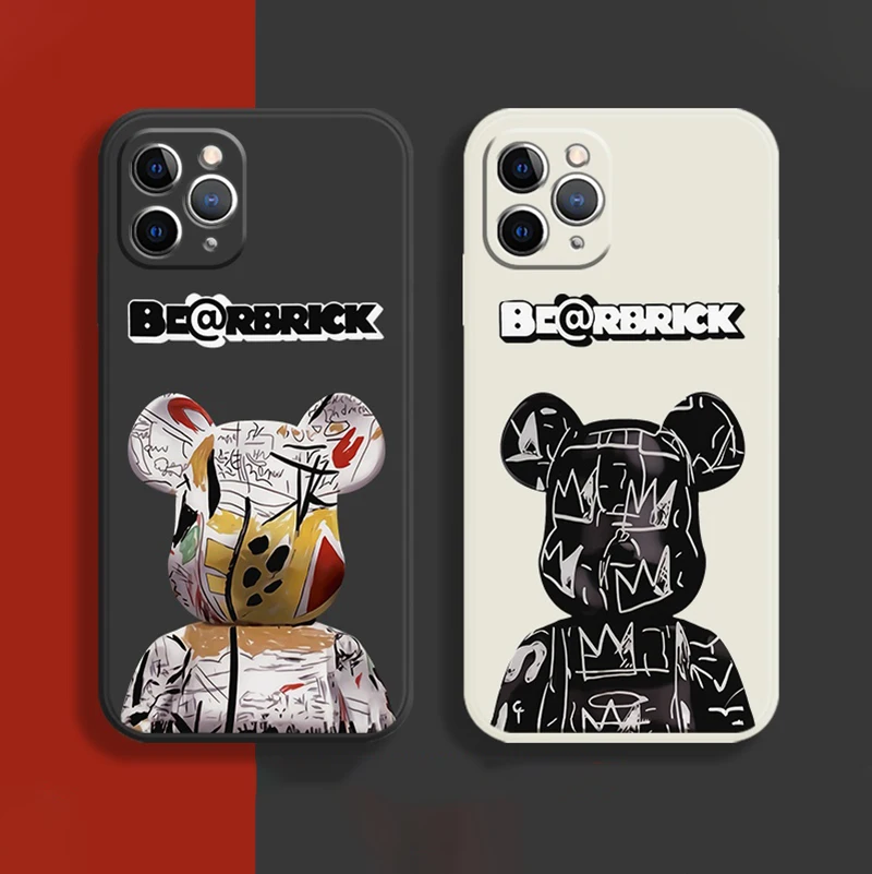 

Mechanical Bear Case for Iphone 13 12 Mini 11 Pro Max XS Max X XR 7 8 Plus SE2020 Liquid Silicone Square Camera Protection Cover