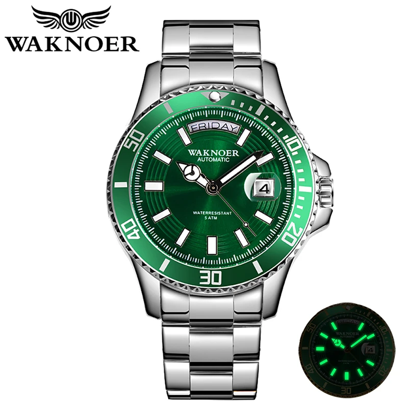 Автоматические механические часы WAKNOER бренд Tourbillon мужские деловые светящийся