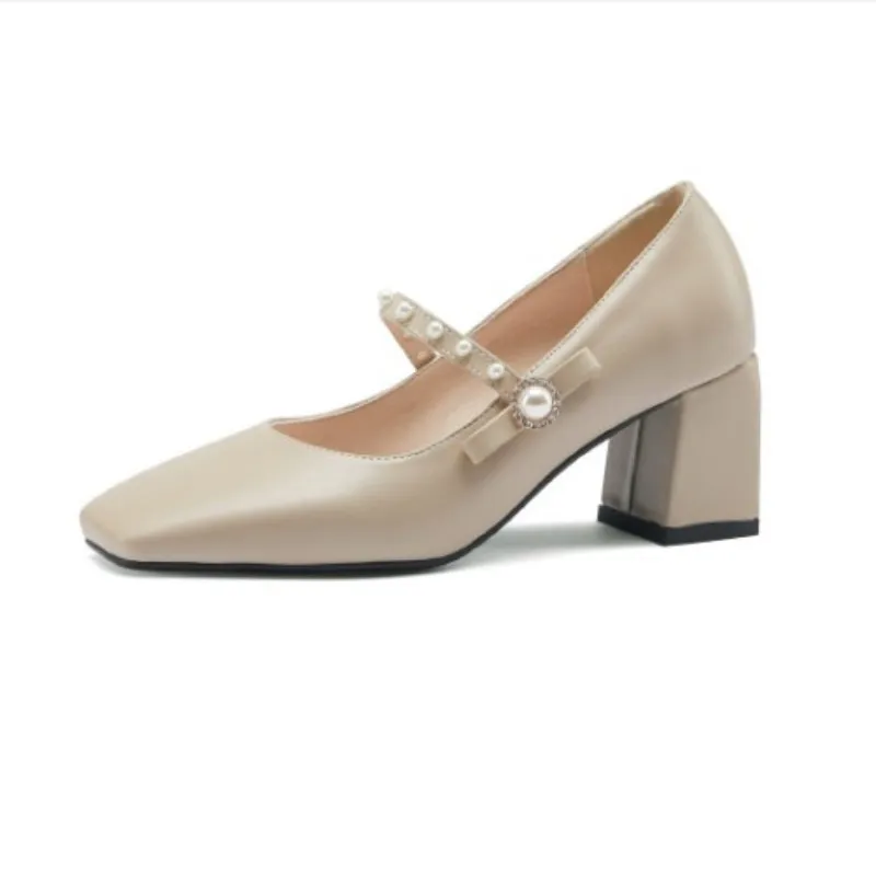 

Fnayun Women Casual Pumps Work Shoes Patent Leather Round Toeh Buckle 9CM Thick High Heesl Female Shoes mujer Size 31-48