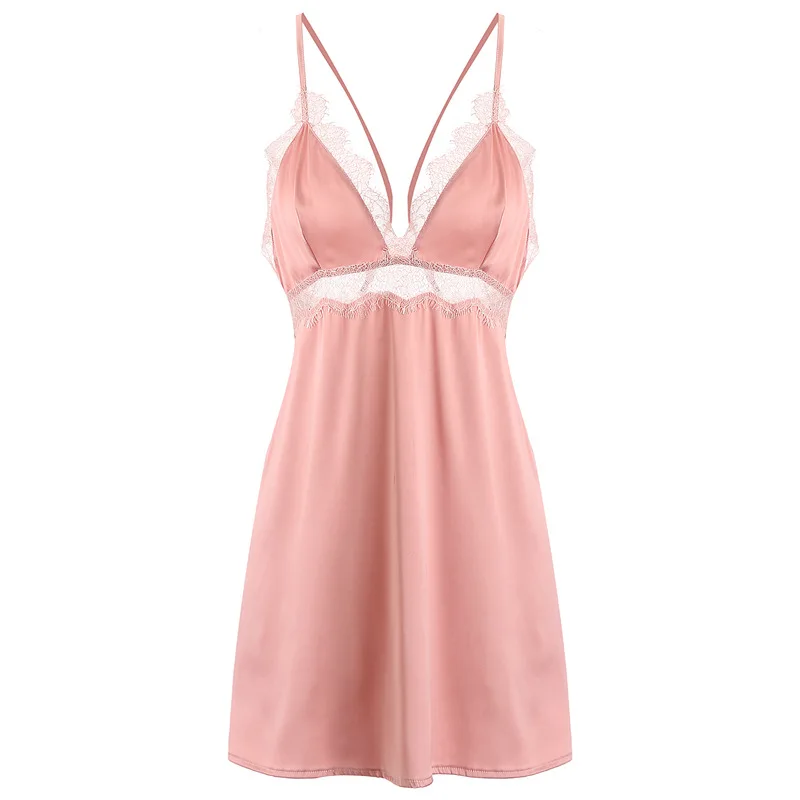 Женская кружевная тонкая атласная пижама DAS сексуальная розовая ночная сорочка с