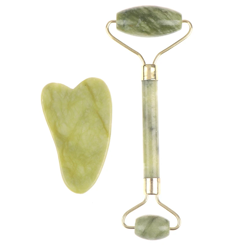 Natural Jade Scraper Massager Eye Face Neck Thin Lift Relax Slimming Tools Roller And Gua Sha Massager Tools Set