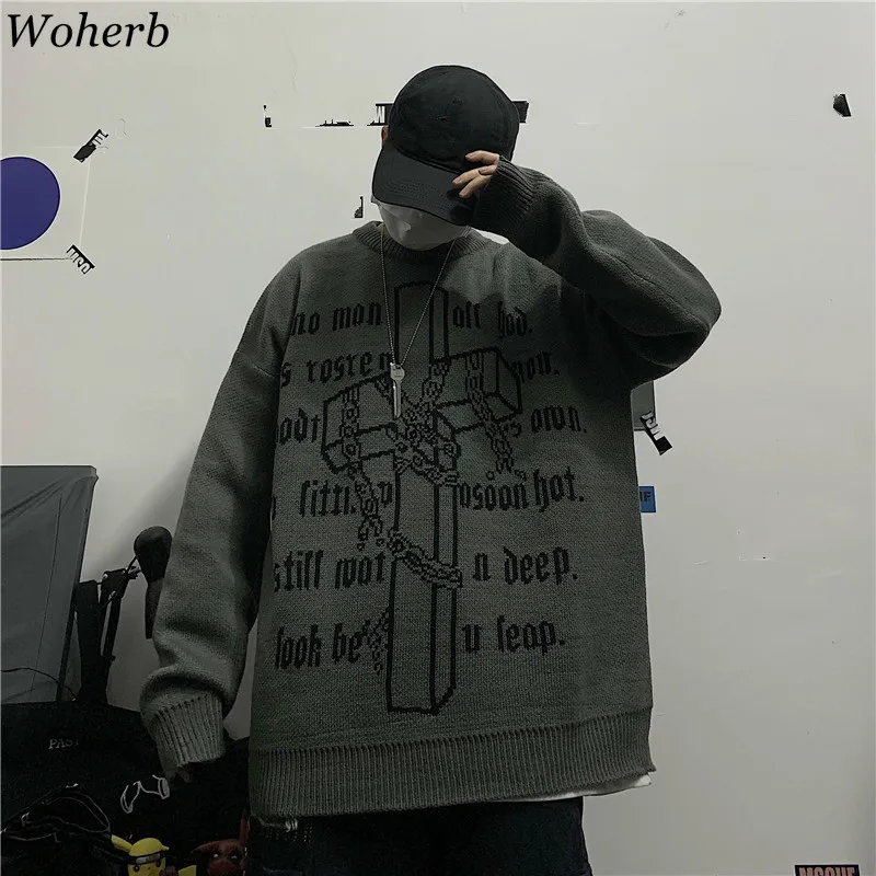 Woherb Harajuku BF Свободные пуловеры с буквенным узором и круглым вырезом, свитер с длинным рукавом для женщин, повседневные винтажные топы, джемперы в Корейском стиле, новинка 91310