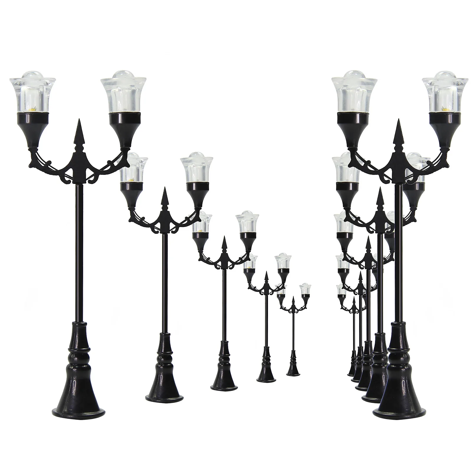 

10pcs Model Trains OO HO Scale 1:75 Metal Two-heads Lamp Post Street Lights Warm White LEDs LFT18OO