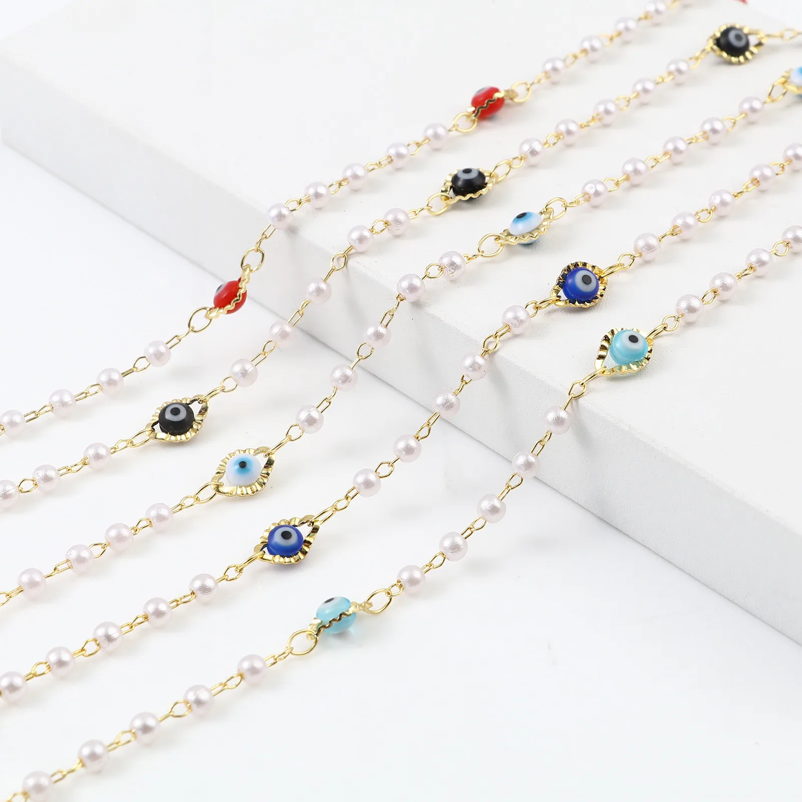 

1M Colorful Evil Eye Olive Connector Copper Chain for Bracelets Necklace Ankles Jewelry Making DIY Handmade Accessories