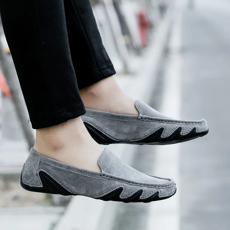 Men's Loafers slip on Comfortable Flat Shoes Men Breathable fashion Soft cow suede Leather Driving Moccasins Sneakers | Обувь