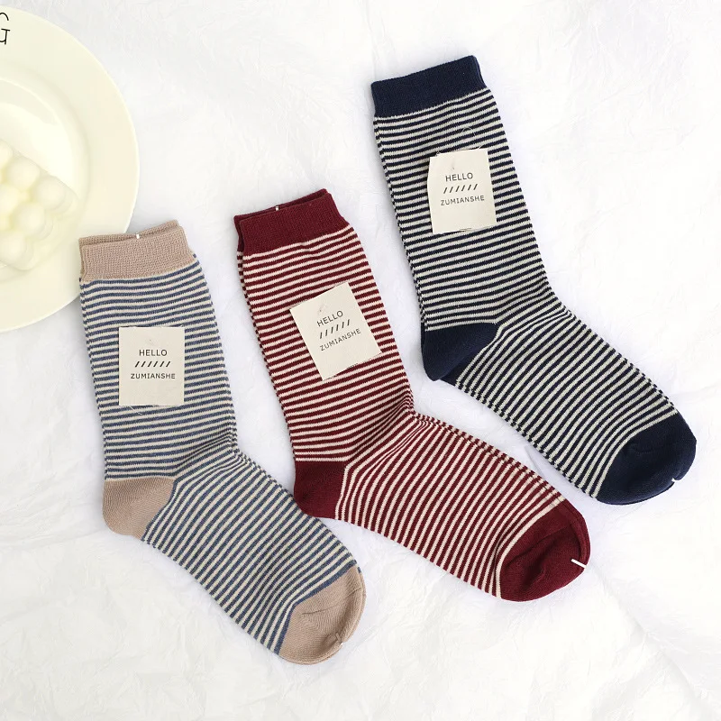 Fashion Striped Cozy Cotton Ladies Socks Streetwear Korean Style Sport Casual Harajuku Socks Autumn Winter Breathable Warm Sock