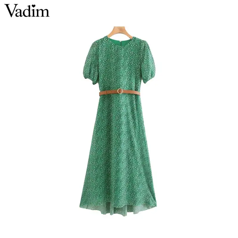 Женское шифоновое платье миди Vadim зеленое до середины икры с асимметричным