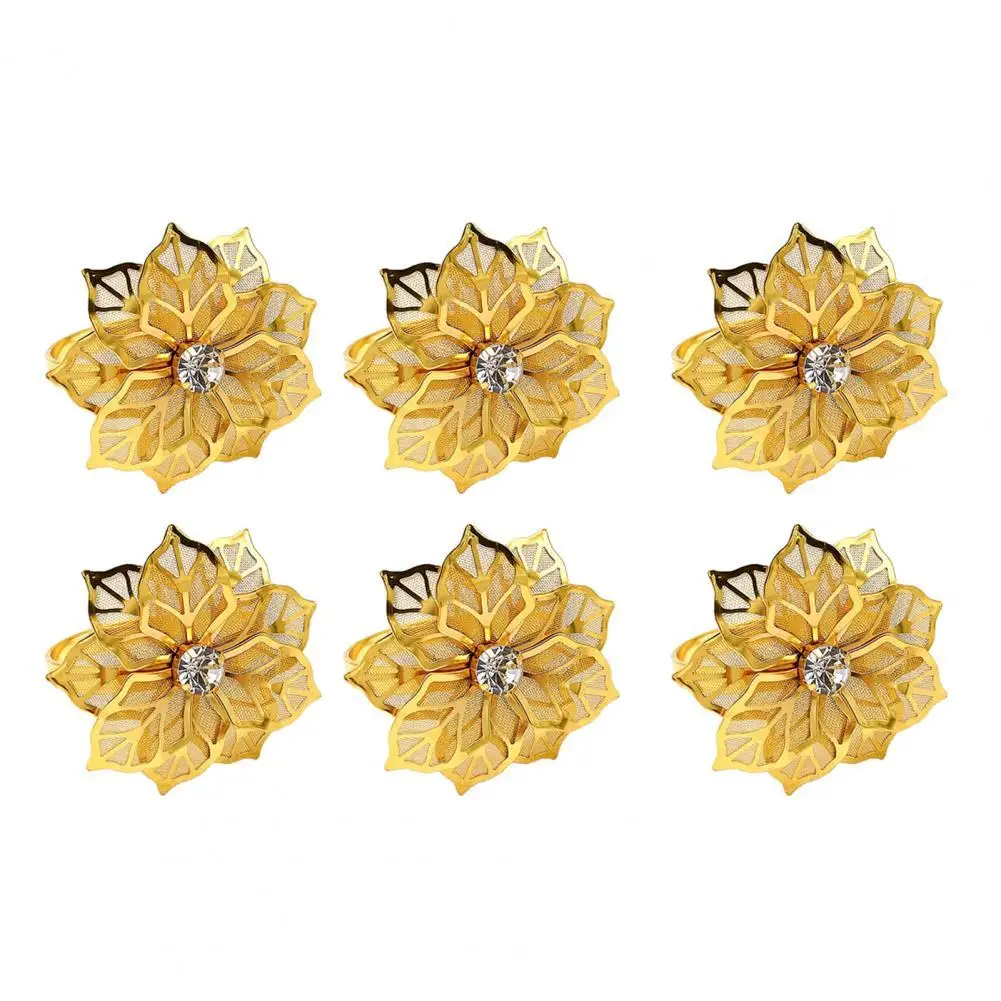 

80%HOT6Pcs/Set Exquisite Napkin Ring Beautiful Copper Elegant Flower Shape Napkin Holder for Home