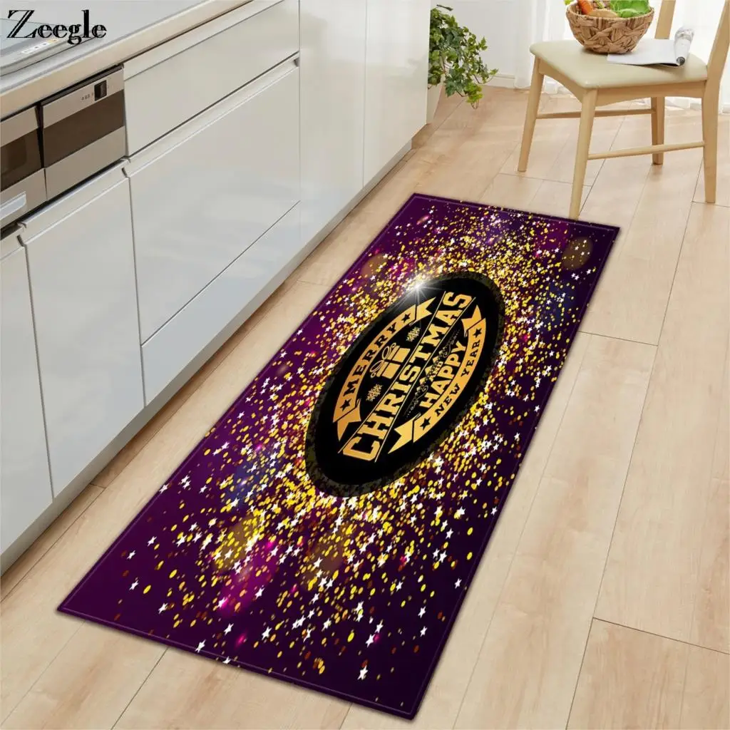 

Zeegle Christmas Kitchen Rug Anti-slip Bathroom Doormat Shower Mat Absorbent Bedside Carpet Mat Flannel Soft Kids Room Floor Rug