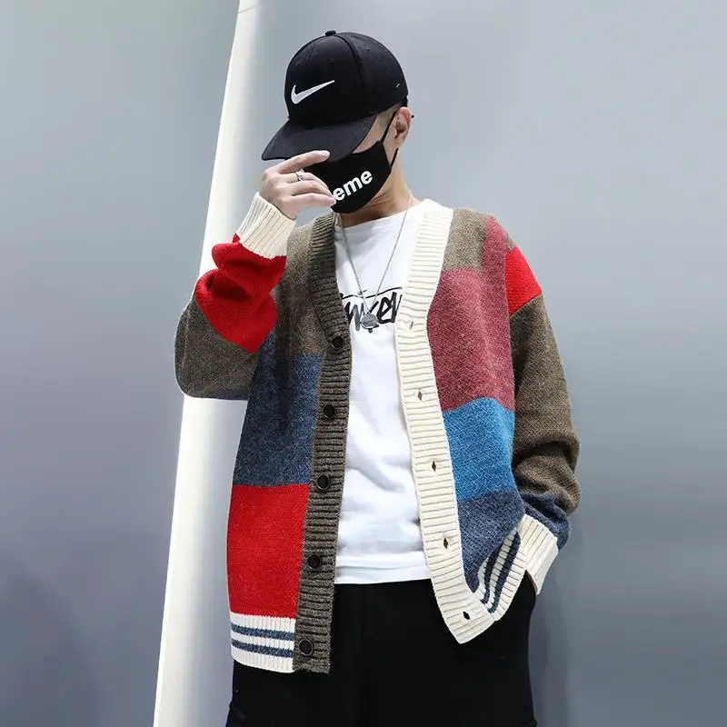 

@Gangshu cardigan sweater coat men's 2021 spring and autumn new V-neck Japanese retro loose casual sweater men's wear