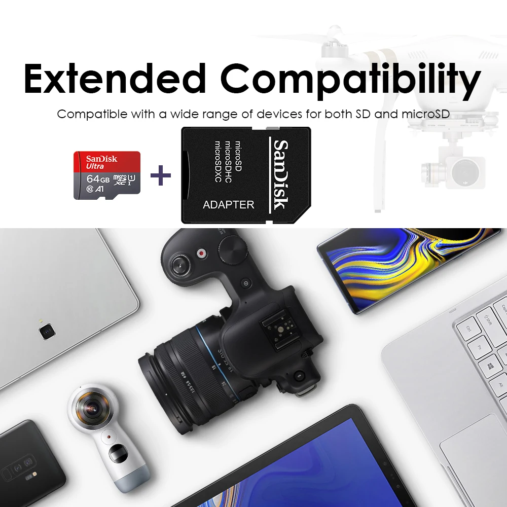 Двойной Флеш накопитель SanDisk Micro SD Card 64 Гб A1 слот для карт памяти 128 ГБ 256 карта 32