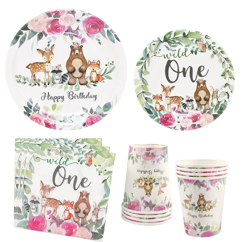 

Jungle Safari Animal Party Disposable Tableware Set Paper Plates Cup Napkins Birthday Party Decor11st Baby Shower Party Supplies