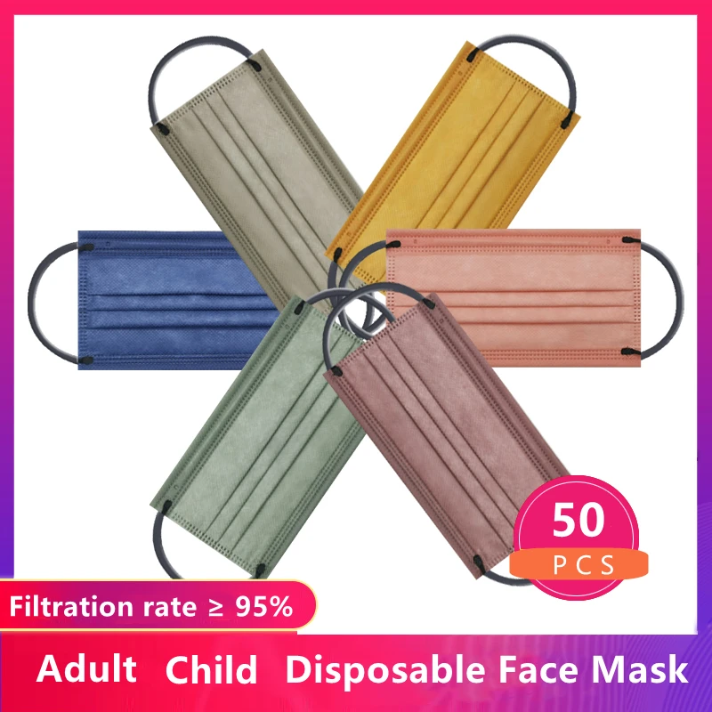 

10/50/100pcs Morandi Adult Child Disposable Mask Japanese Style Color Printed Meltblown Face Mask Breathable Mascarillas Masks