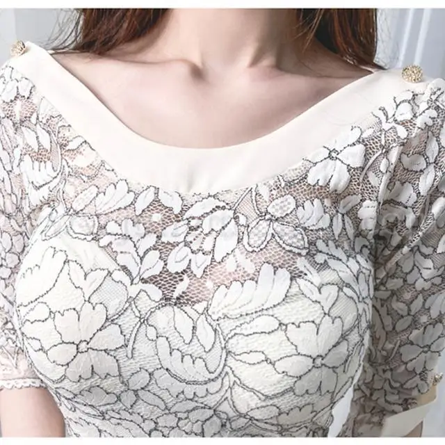 

Lady temperament light luxury socialite waist hip skirt 2021 summer new women's round neck lace hollow dress