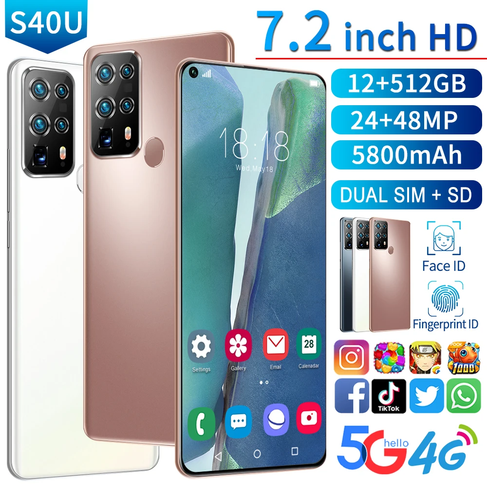 s40u fingerprint unlock 8256gb 7 2 inch big screen 5800mah mobile phone global version 2021 2448mp deca core smartphones free global shipping