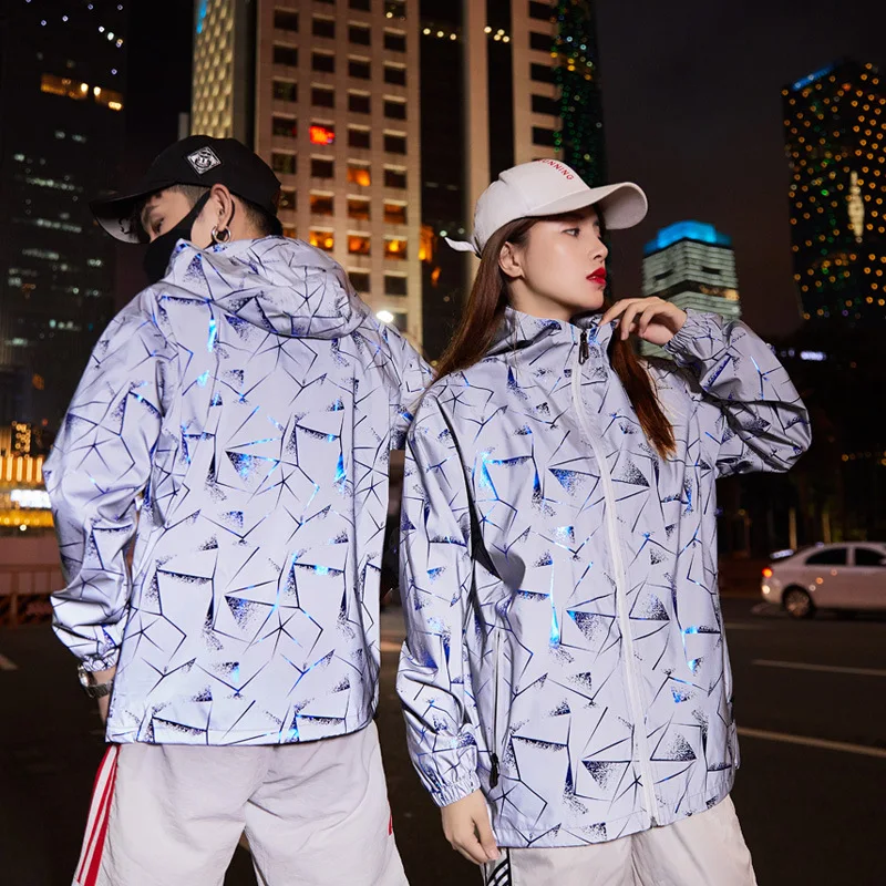 Куртка Мужская/Женская Светоотражающая с капюшоном уличная модная камуфляжная