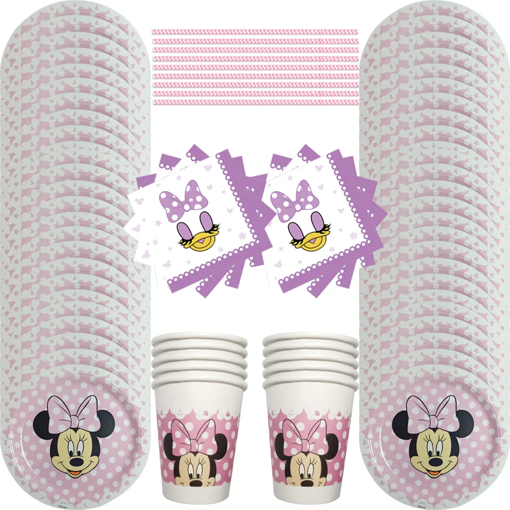 

Disney Minnie Mouse Birthday Cake plate napkin Kids 1 year old Girls favor paper cup Birthday Party Supplies set