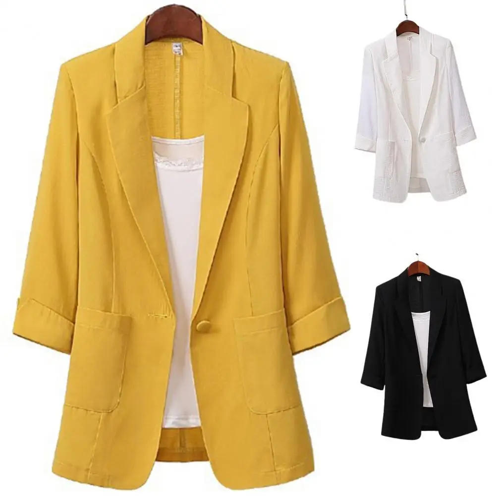 

Office Lady Blazer Solid Color Loose Spring Autumn Long Sleeve Lapel Pockets Suits Coat for Office Lady Blazer Suits