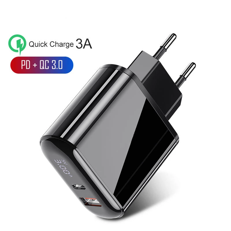 

Quick Charge USB Charger QC 3.0 PD Fast Charging LED Display Phone Charger For iPhone Samsung Huawei EU US Plug Type C Adaptor