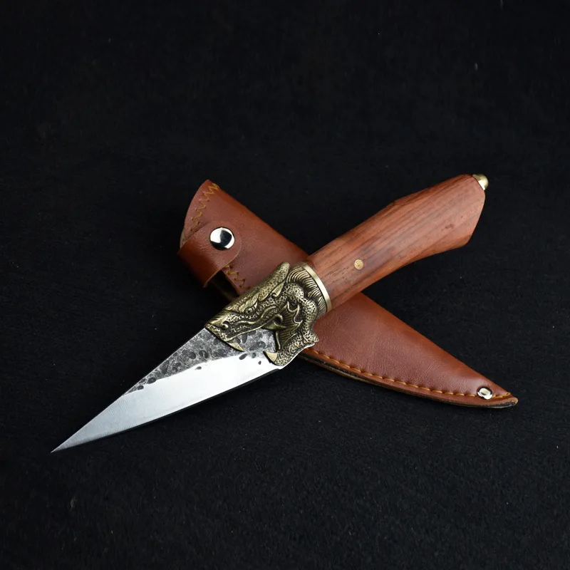 Longquan-cuchillo de acero forjado hecho a mano, Juego de cuchillos de cocina de cobre, decoraci&oacute;n de drag&oacute;n-4