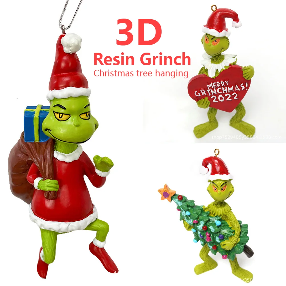 

3D Resin Christmas Tree Grinch Hanging Pandent Christmas Decorations Ornaments Creative Festival Xmas 2022 New Year Decor