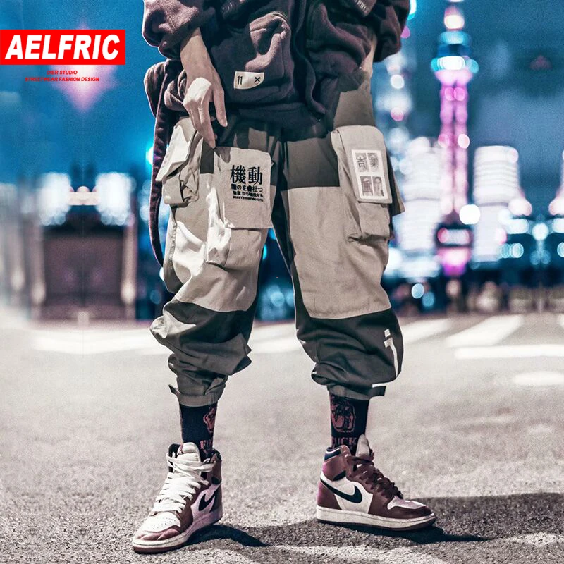 AELFRIC Лоскутные карманы Карго брюки мужские Harajuku Хип Хоп спортивные брюки повседневные мужские бегуны спортивные брюки уличная одежда Techwear