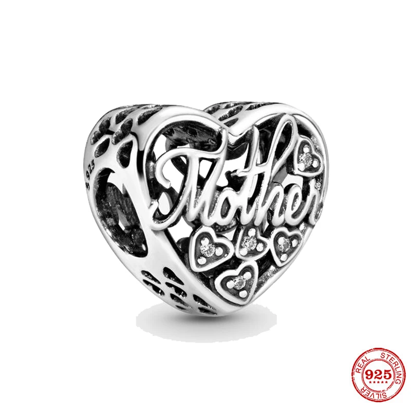 Бусина-Шарм из серебра надписи Mom Love Heart пробы для браслета Пандоры 925 |