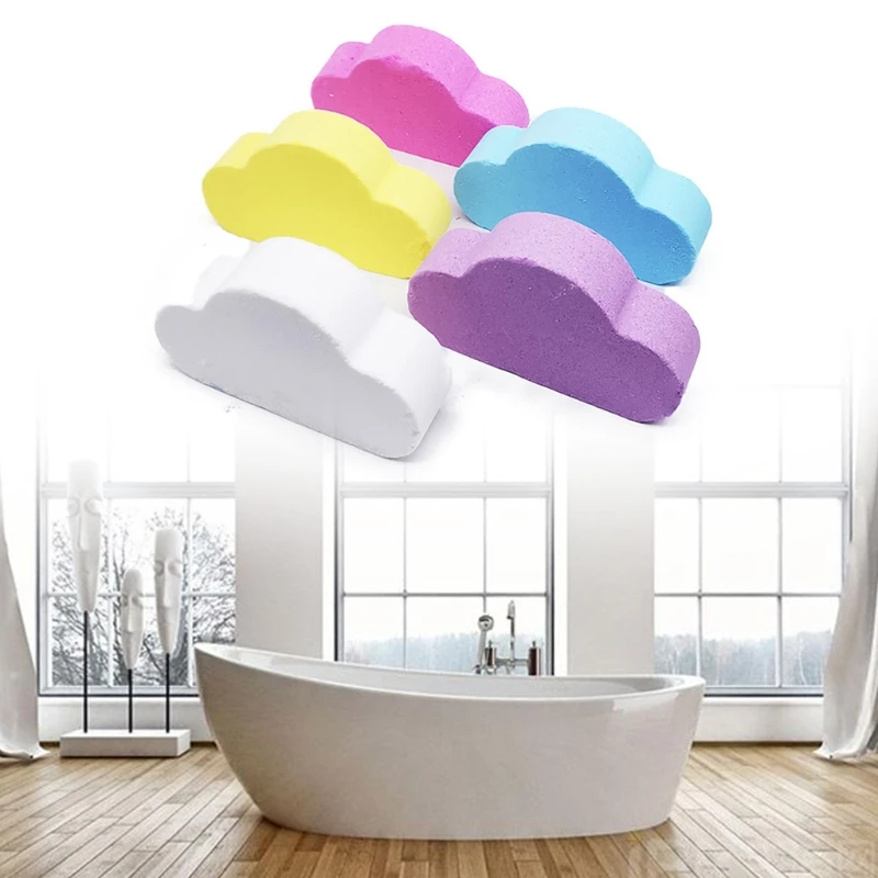 

5Pcs Rainbow Natural Bubble Bath Bombs Multicolor Cloud Shaped SPA Salt Ball Moisturizing Essential Oil Body Cleaner