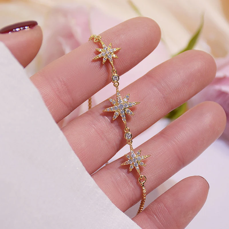 

New Stars Charm Bracelet for Women High Quality Stars and Moon Luxury Jewelry Micro-inlaid AAA Zircon Fashion Rope Chain Wedding