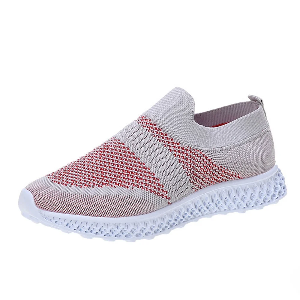 

Women Casual Shoes New Breathable Knitting Fabric Slip On Ladies Larged-Size Flats Loafers Walking Running Sport Trendy Sneakers