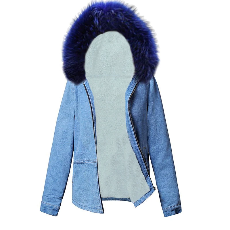 Warm Winter denim jacket for Women 2019 New Fashion All Wool lining Jeans Coat Female Bomber Jackets Hooded Outwear | Женская одежда