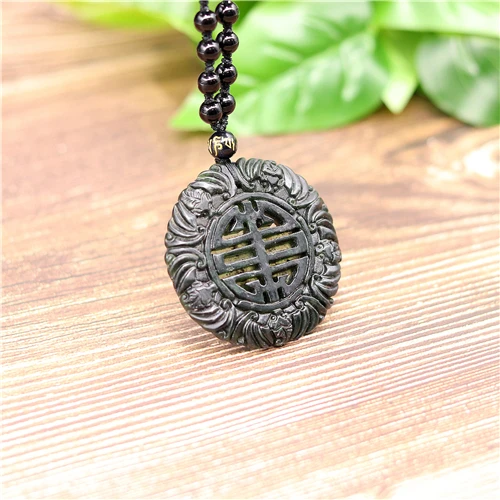 Натуральный черный зеленый китайский нефритовый летучая мышь кулон обсидиан