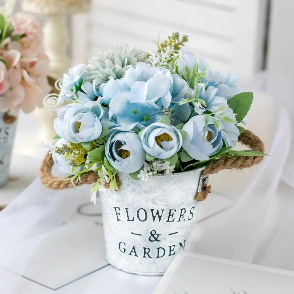 

Colorful Artificial Potted Flowers Wedding Home Office Garden Decor Craft DIY Gifts Fake Bonsai Plant Tea Rose Daisy Flowers