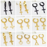 black gold cross design stainless steel circle earings hoops punk rock small hoop earrings for women girls gifts earring for men