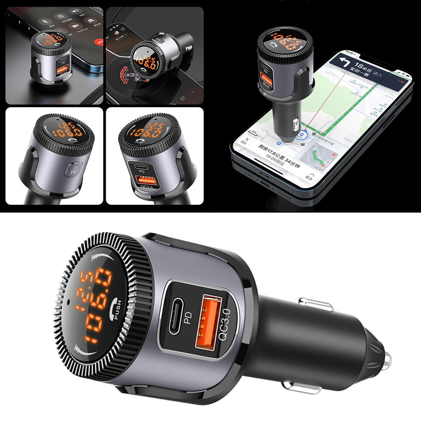 

Bluetooth FM Transmitter Over Voltage Protection Support USB Port Music Player Fast Charger Universal for Car Kit