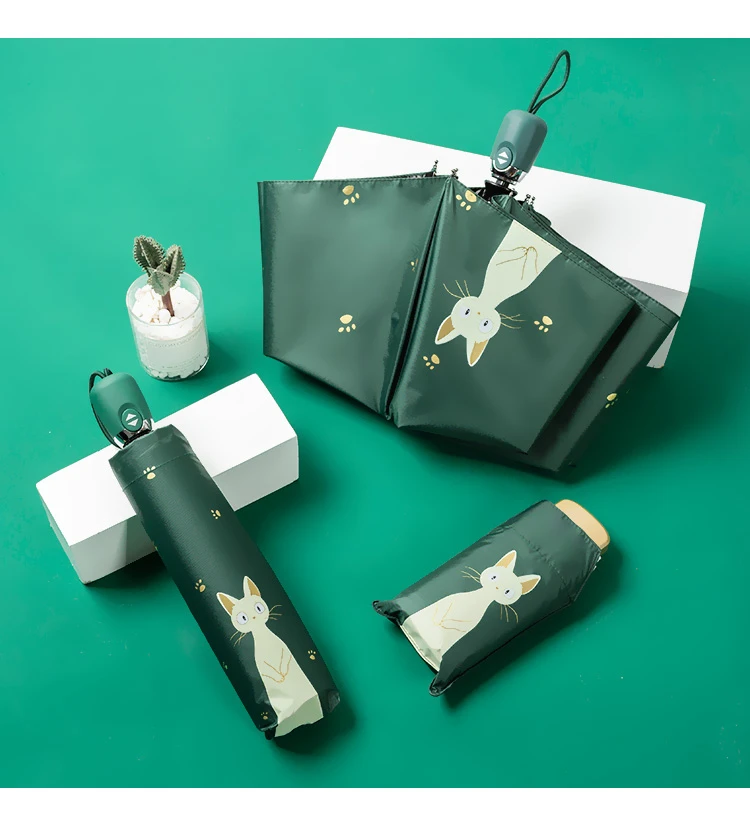 Женский автоматический зонтик с креативным складывающимся дизайном в виде кошачих когтей, с черным покрытием от солнца для путешествий и защиты от солнца для девочек и детей - Парагуас.