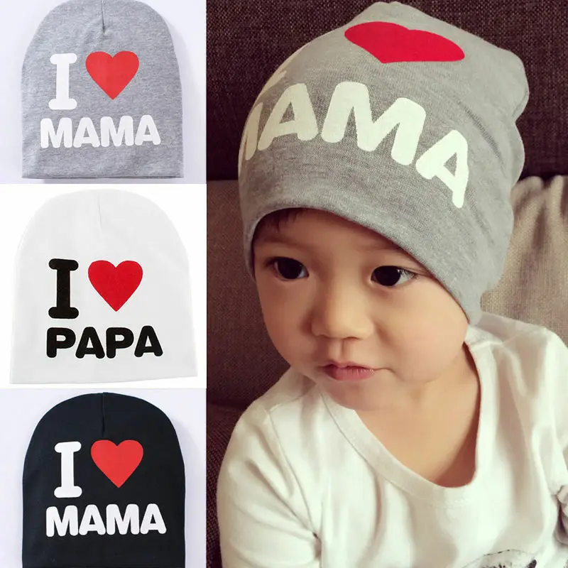 Мягкая хлопковая шапочка с надписью I LOVE MAMA/PAPA для маленьких мальчиков и девочек