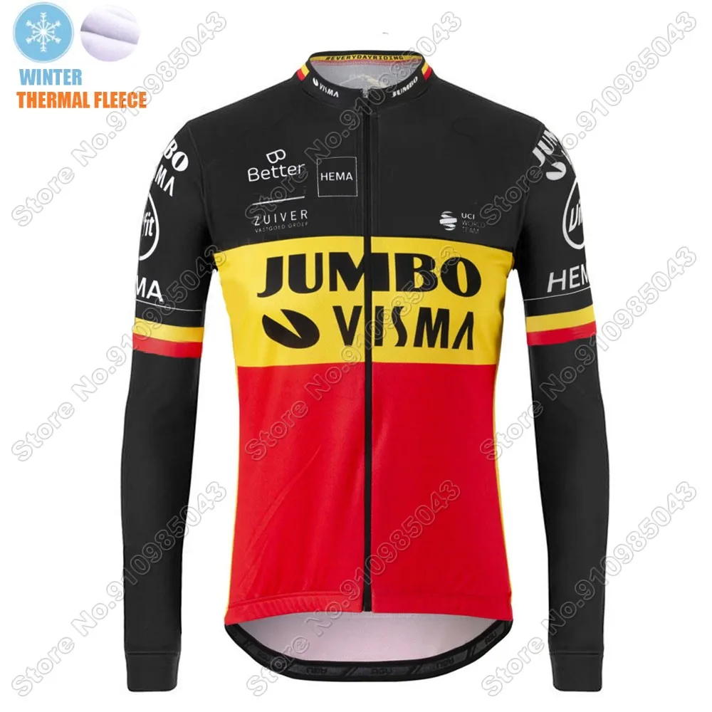 

2021 Winter Cycling Clothes Men Jersey thermal fleece suit Jumbo Visma Belgium outdoor bike MTB clothing Bib Pants warm set Gel