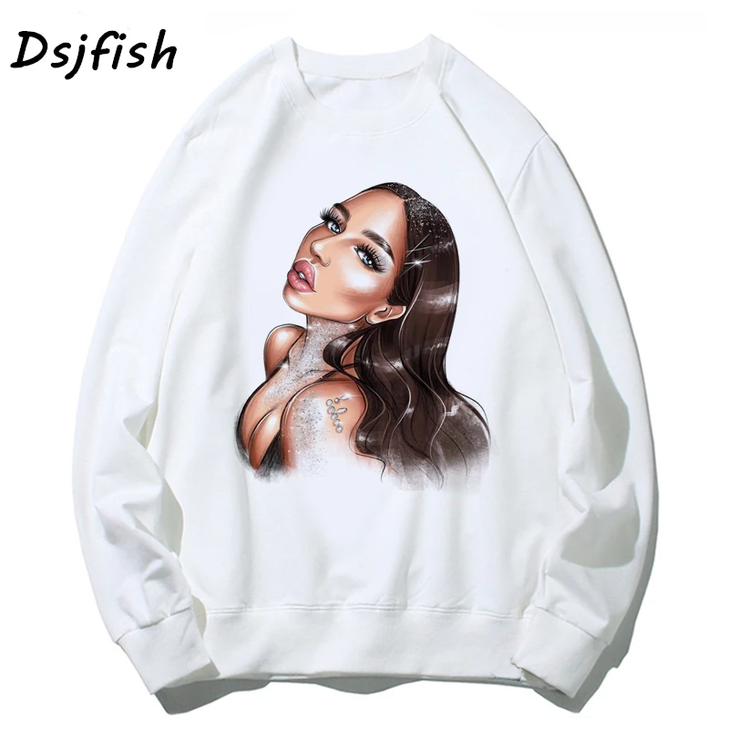 Женские толстовки swaetshirts vogue beauty sexy girl drink wine hoodie Белый мультяшный принт женский