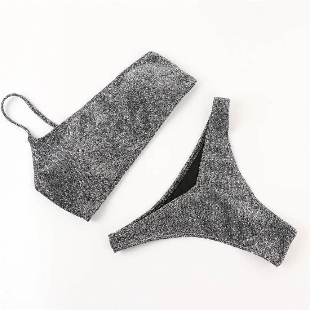 Сексуальный комплект бикини пуш ап серебристый купальник женский с высоким