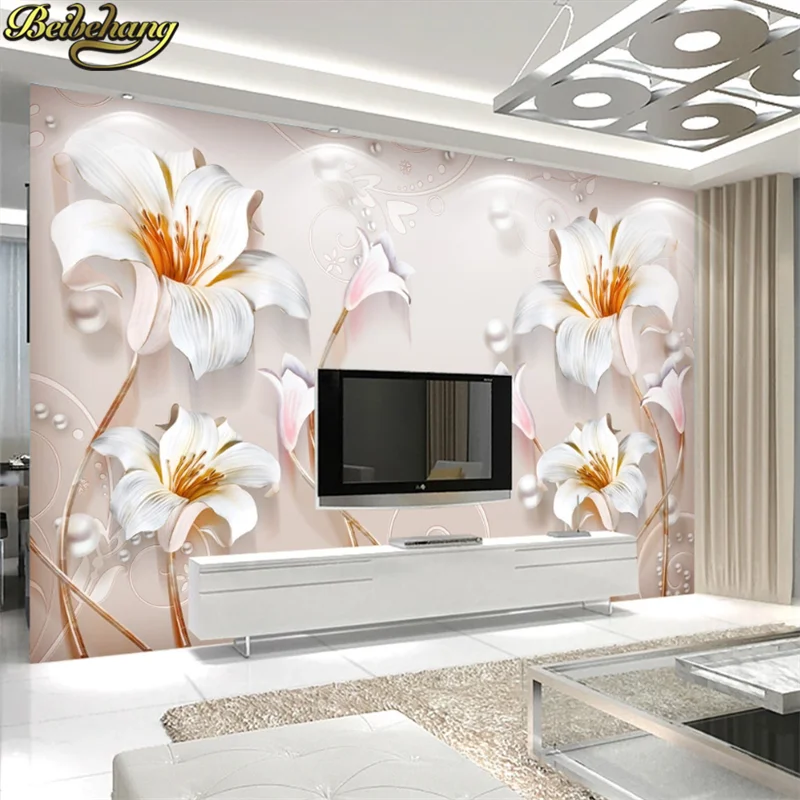 beibehang Custom photo wall paper Jade relief Peon Lily wallpaper for living room mural 3d painting papier peint | Обустройство дома