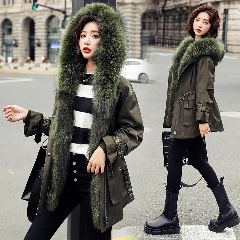 

New Arrival Winter Plus velvet Warm Jacket Woman Big Fur Collar Hooded Parka Coat Thick Warm Cotton Coat Loose Windproof Outwear