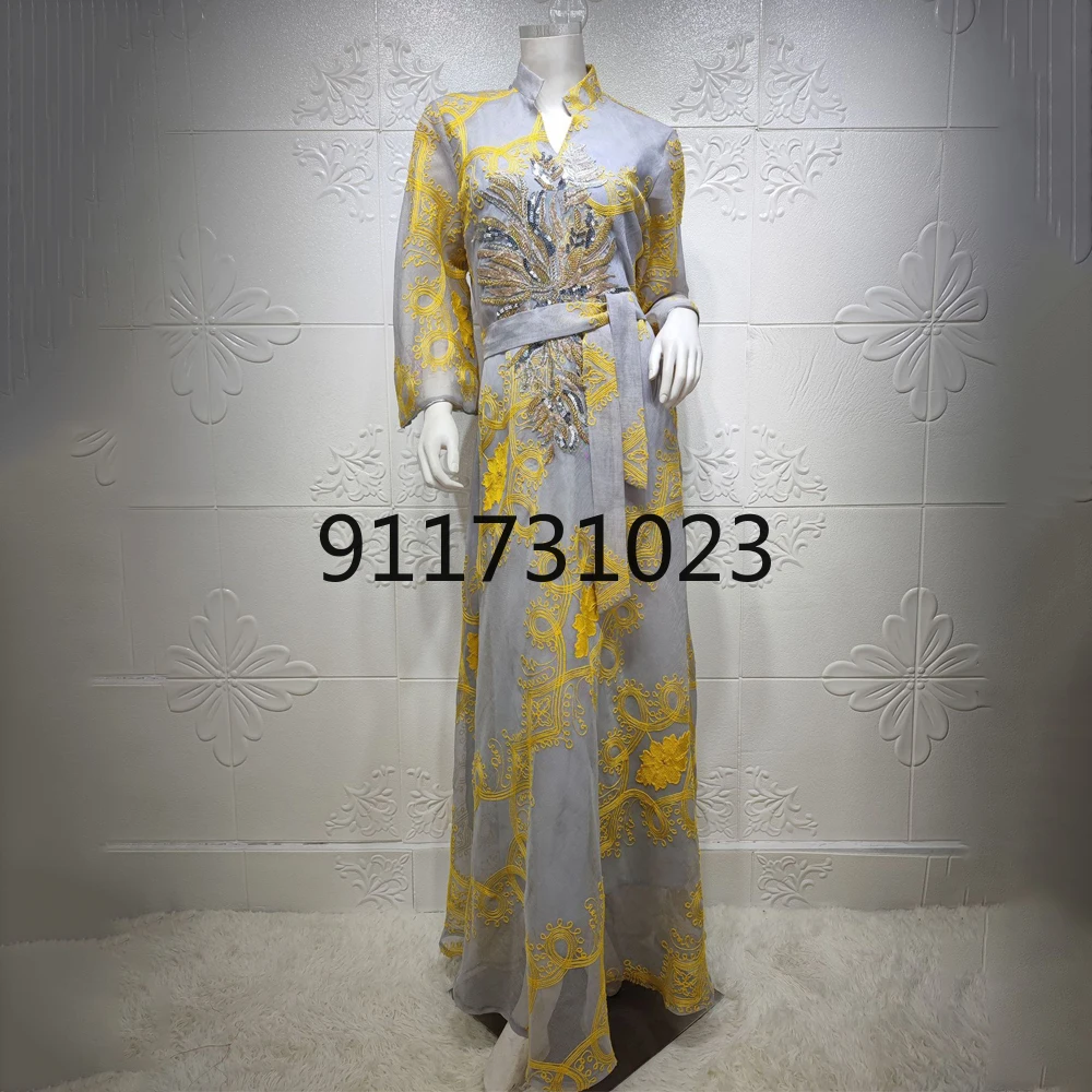Moroccan Kaftan Dubai Muslim Women Abaya Dress Embroidered Sequined Plus Size Boubou Elegant Kimono Ankara Dashiki Clothing |