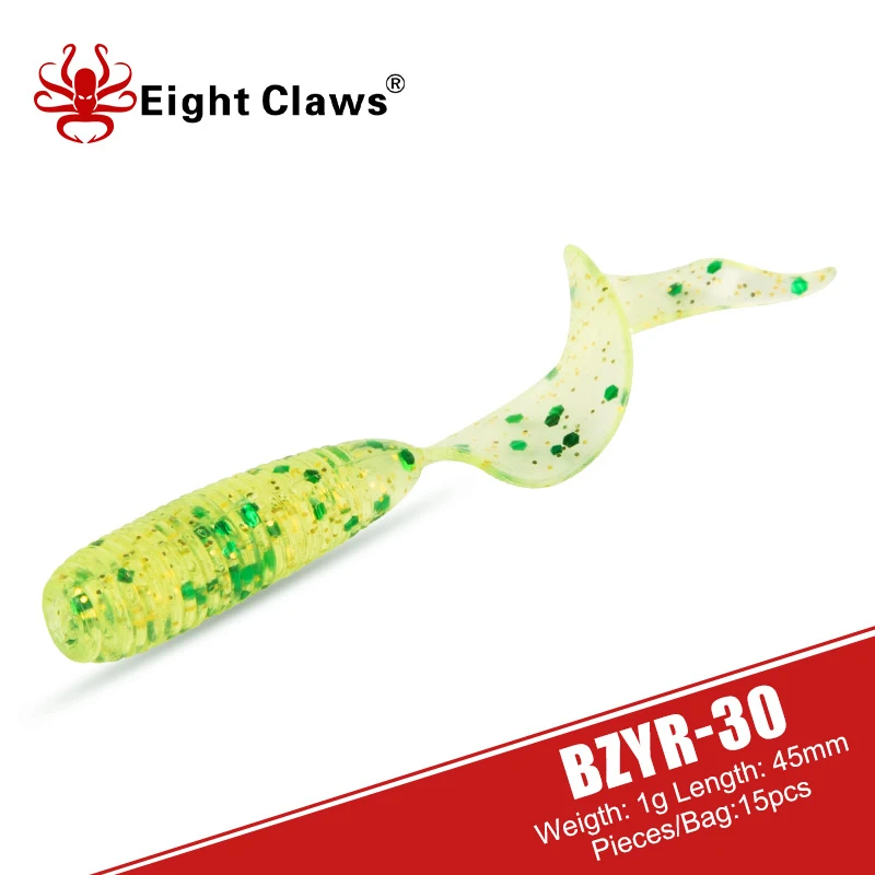 

EIGHT CLAWS 15PCS/Lot 45mm 1g Twist Tail Soft Fishing Lure Silicone Jig Bait Artificial Grub Worm Jigging Wobbler Soft Bait