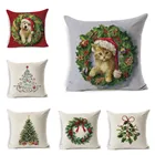 Наволочка для подушки, чехол для диванной подушки, домашний декор, диванная декоративная подушка, Рождественская подушка, чехол для елки из хлопка и льна