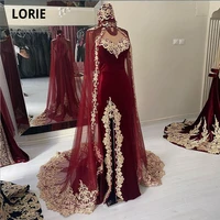 lorie moroccan caftan evening dress gold appliques lace cap sleeve burgundy mermaid velvet arabic prom gowns party dress