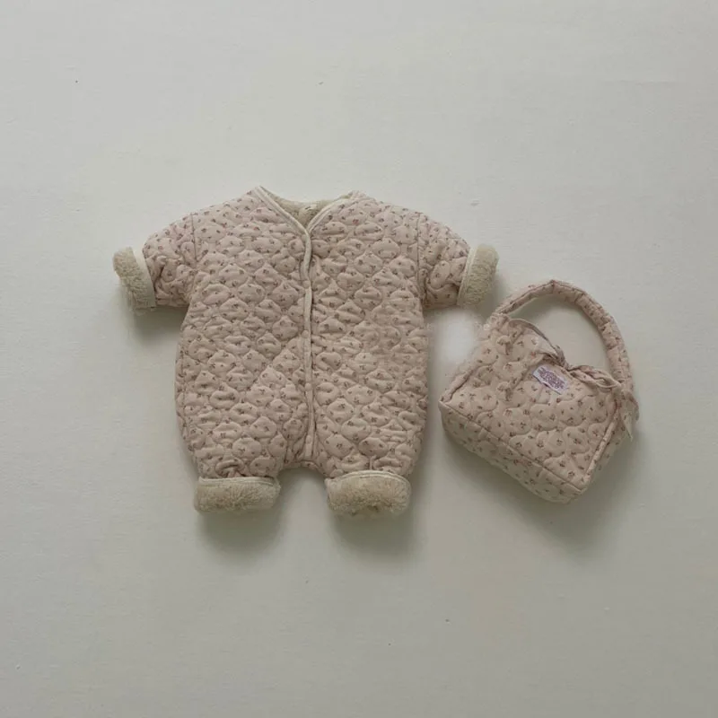 

2021 Winter New Baby Cute Floral Romper Thick Warm Newborn Clothes Infant Lamb Wool Windproof Jumpsuit Fashion Girl Clothing