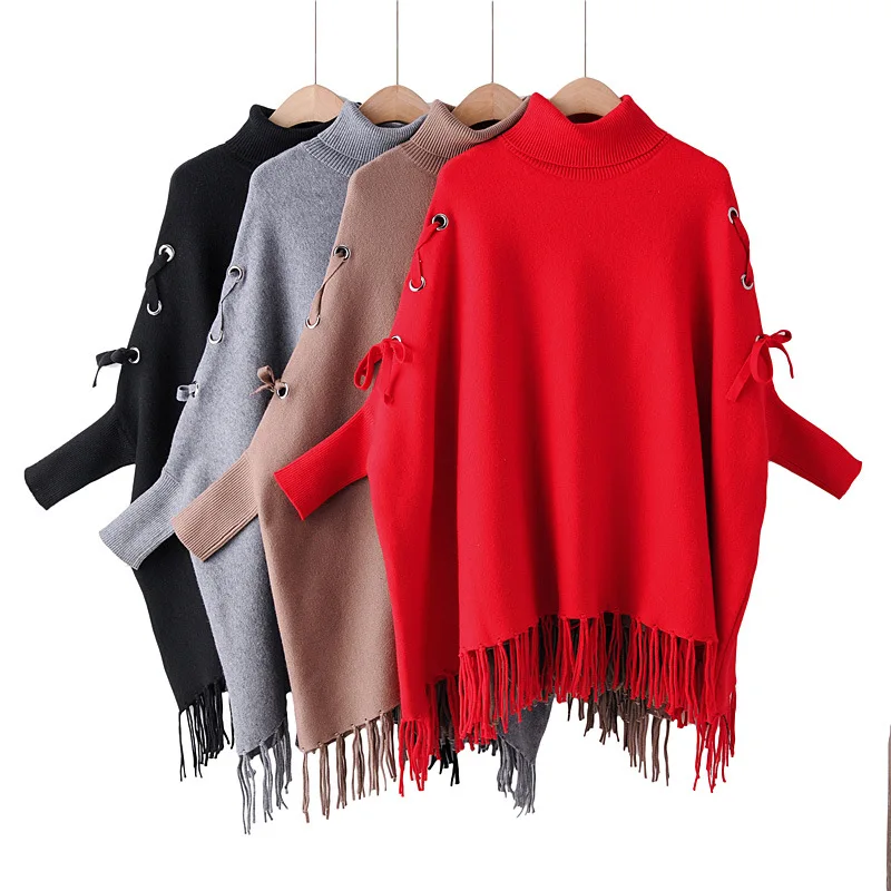 Повседневный женский свитер пончо размера плюс Осень зима 2019 Модные свободные